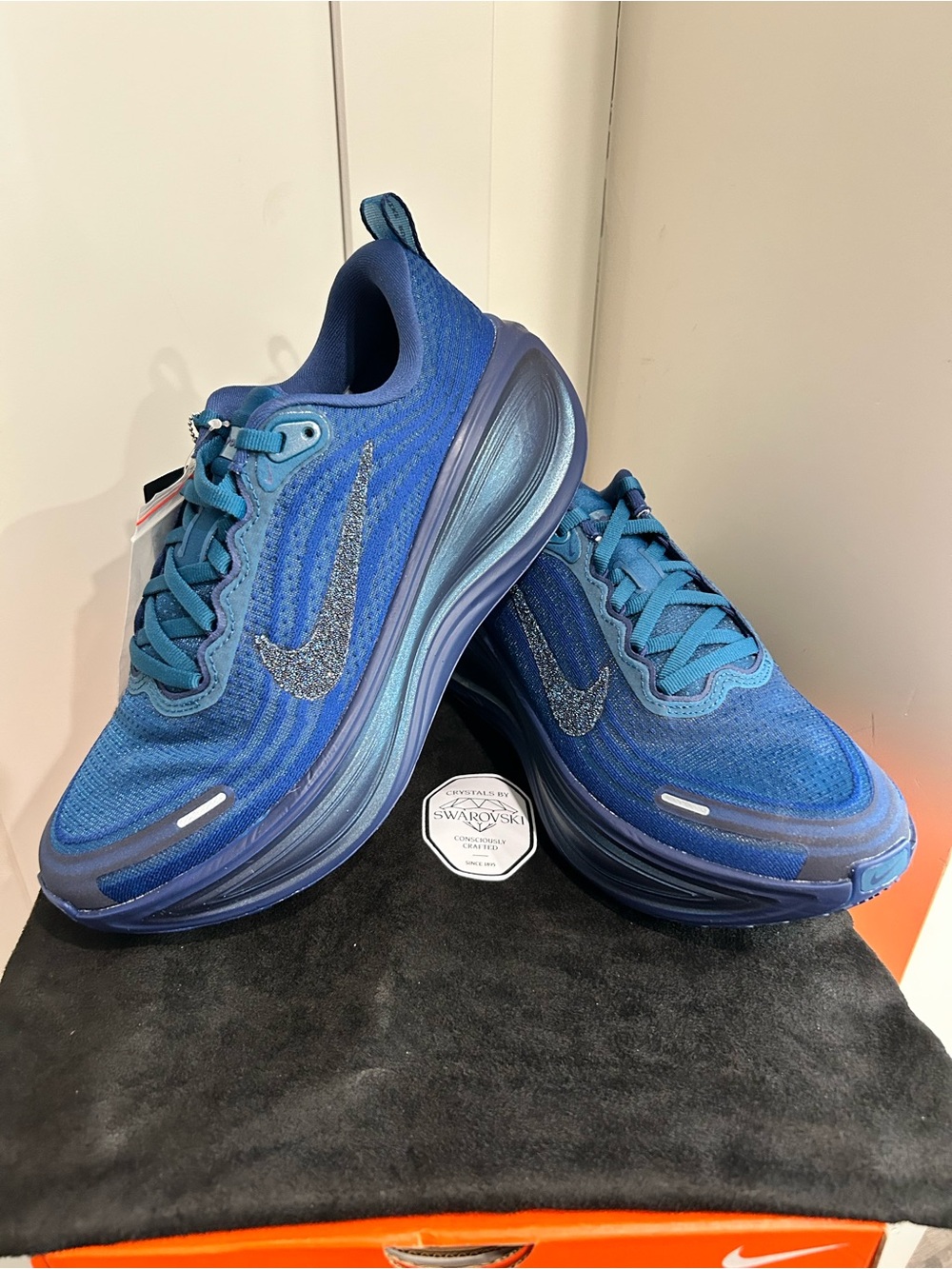 Nike Women’s Blue Athletic Sneakers with Swarovski Crystal-Embellished Swoosh